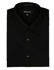 Apparel: Marquis Mens Short Sleeve Solid Dress shirt - All Sizes - Colors (XL (17.5), Black)
