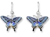 Dark Tiger Swallowtail Butterfly Sterling Silver and Enamel Earrings by Zarah