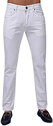 LAZERE Men's Classic Casual Fitted Jeans Straight Basic Pants Spring Fashion, White 36 (US 35)