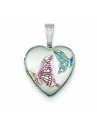 Genuine .925 Sterling Silver Enamel Butterflies 12mm Heart Locket 1.3 Grams. 100% Satisfaction Guaranteed.
