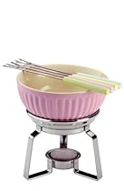 Typhoon Vintage Pink Stoneware Bowl Chrome Stand Chocolate Fondue Set with 4 Colour Coordinated Forks