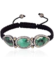 Emerald Charm 18kt Gold Diamond Macrame Stretch Bracelet Silver Handmade Jewelry