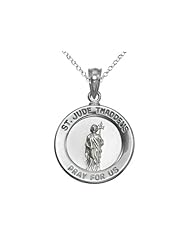 925 Sterling Silver Rhodium Medium St. Jude Medal Pendant - 16/18 Adjustable Chain Included