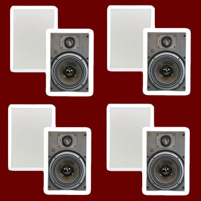 4 Pairs of New 6.5 In Wall Surround Sound HD Home Theater Rectangular Glass Fiber Speakers 4TSS6W