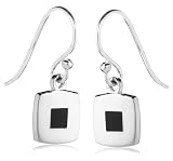 Image of Sterling Silver E3504-ONXY Women's Onyx Square Drop Earrings