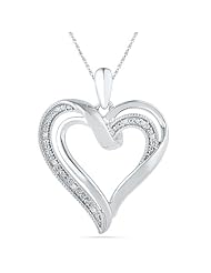 Sterling Silver Round Diamond Heart Pendant (0.03 Cttw)