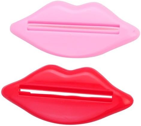 Practical Toothpaste Squeezer Tube Dispenser with Mouth Lip Shape-Red and pink x 2 Pcs