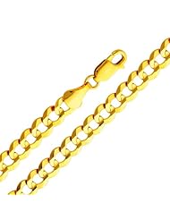 14K Yellow Gold 5.7mm Concave Curb Cuban Chain Bracelet with Lobster Claw Clasp - 8" Inches