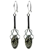 Green Amber and Sterling Silver Celtic Earrings