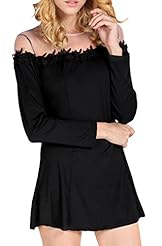 Sexy Cotton Spring Sheer  Long Sleeves  Dress With Ruffles