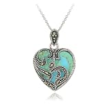 Sterling Silver Marcasite & Turquoise Heart Necklace, 18"