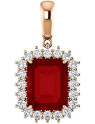 18K Rose Gold 10.00x8.00mm Emerald Cut Chatham Created Ruby and Diamond Pendant -- LIFETIME WARRANTY