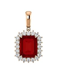 10K Rose Gold 10.00x8.00mm Emerald Cut Chatham Created Ruby and Diamond Pendant -- LIFETIME WARRANTY