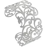 Stainless Steel Large (37mm wide) Floral Vine Cuff Bangle Bracelet, 7.5 in.