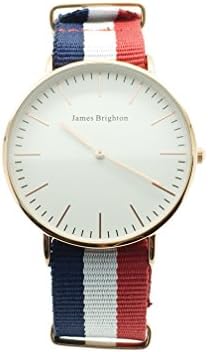 JAMES BRIGHTON Rose Gold, White Dial, Waterproof, Shock Resistant, Nato Multicolor band and Brown Leather