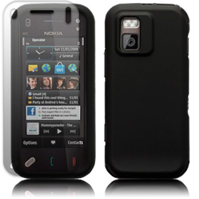 NOKIA N97 MINI MOBILE PHONE HYBRID ARMOUR SOFT TOUCH CASE BLACK AND SCREEN PROTECTOR PART OF THE QUBITS ACCESSORIES RANGE