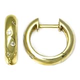 14K Yellow Gold Diamond Hoop Huggie Earrings