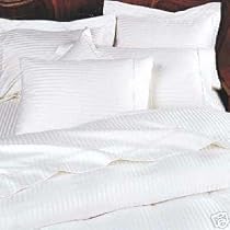 MARRIKAS 300TC Egyptian Cotton CAL KING WHITE STRIPED Duvet Cover Set, California-King, WHITE