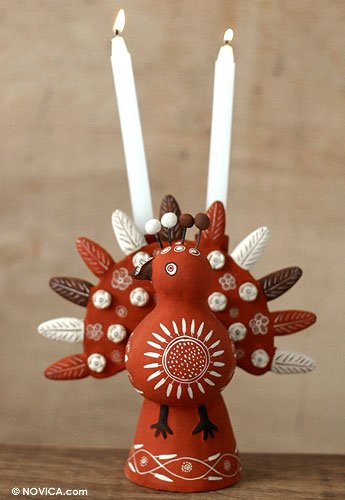 Ayacucho ceramic candleholder Cinnamon Peacock