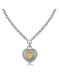 18K Yellow Gold and Sterling Silver Necklace with a Diamond Heart Motif Pendant