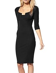 Knee Length Sheath Cotton Elbow Length Sleeves Square Neck Bodycon Dress/Midi Dress 