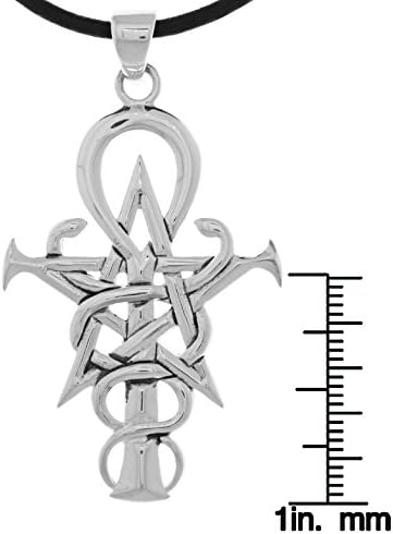 Jewelry Trends Silver Plated Bronze Wizardry Star Snake Ankh Symbol Large Pendant on 18 Inch Black Leather Necklace