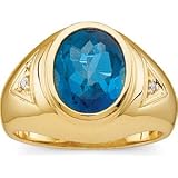 14K Yellow Gold Man's London Blue Topaz and Diamond Ring