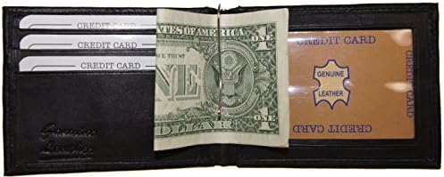 Improving Lifestyles Leather Men Bi Fold Money Clip Wallet with 3 credit card slots and window ID Included with FREE Organza Bag SUN 1292 BK - BLACK