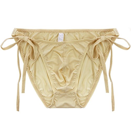 FEESHOW Men's Silky Fastening String Bikini Briefs Bulge Pouch Underwear