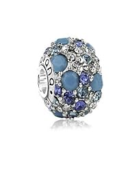 Christmas Best Gift, Sterling Silver Brilliant Crystals Charm with Turquoise , Sky Blue, London Blue Topaz Swarovski Crystals,fits Pandora and All Brands Bracelets and Necklaces.