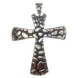 Pebble-Finish Stainless Steel Cross Pendant