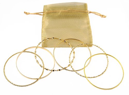 Bangle Bracelets   6 Pc Set ~ Plain  Etched and Twisted in Gold Tone   70mm + Gold Organza Gift Bag