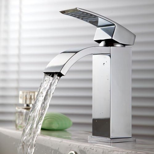 Irontria Single Handle Waterfall Bathroom Vanity Sink Faucet with Extra Large Rectangular Spout, Chrome