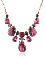 Sorrelli "Pink Orchid" Teardrop Cut Crystal Bib Gold-Tone Necklace, 23.75"