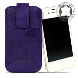 Produkt-Bild: Original Blumax &reg; Wished Lila Ledertasche f&uuml;r Apple iPhone 4 / iPhone 4S mit R&uuml;ckzugfunktion , Handytasche , Case , H&uuml;lle , Etui , Slide , Display Schutz , Secure (100% Passgenau !!)