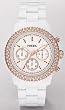 Fossil #CH2716 Women's XL Stella Rose Gold Trim White Acrylic Chronograph Watch