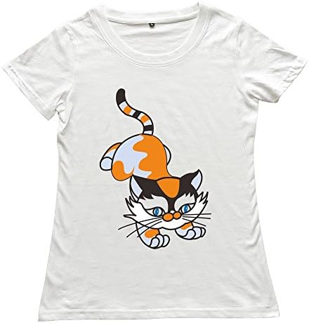 Sihan Crawling Cat Women's Funny T Shirt Size M White