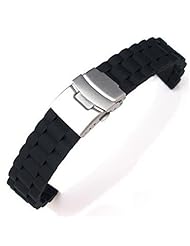 SODIAL(R) Black Silicone Waterproof Diving Watchband Strap Deployment Clasp 22mm