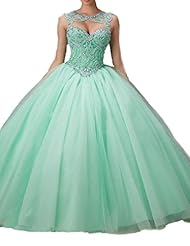 Sleeveless  Floor Length  Crystal Beaded Sequined Pleated Lace-Up Tulle Sweetheart  Ball Gown Prom Dress/Quinceanera Dress/Party Dress  With Rhinestones