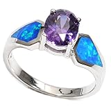 Sterling Silver 9mm Amethyst & Blue Lab Opal Ring (Size 6- 9)