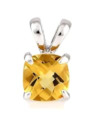8mm Sterling Silver Cushion Cut Yellow Citrine Gemstone Solitaire Pendant 3.25 carats