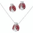 Sterling Silver CZ Ladybug Necklace Set