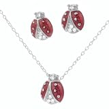 Sterling Silver CZ Ladybug Necklace Set
