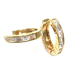Beautiful 24k Yellow Gold Layered GL Cubic Zirconia CZ Lined Small Hoop Earrings (3/4