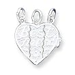 Sterling Silver Best Friends 3-piece Break-apart Heart Charm with Three 20 Inch Sterling Silver Chains