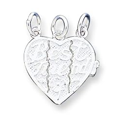 Sterling Silver Best Friends 3-piece Break-apart Heart Charm with Three 20 Inch Sterling Silver Chains