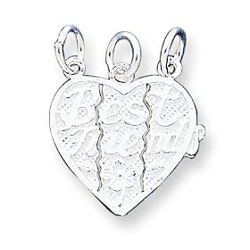 Sterling Silver Best Friends 3-piece Break-apart Heart Charm with Three 20 Inch Sterling Silver Chains