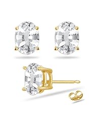 1.64 Cts ( 7x5mm Oval ) of Natural White Sapphire Stud Earrings in 14K Yellow Gold