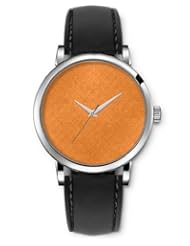 SPRAWL Aanalog Fashion Series Silver Ladies Watches of Genuine Black Leather Strap,Unique Wrist Watch for Women Girls Designed with Orange Light Paintings