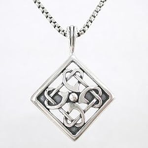 Diamond Shaped Celtic Love Knot Pendant with RELATIONSHIP Inscription in Sterling Silver on a 20" Oxidized Round Box Chain for Men or Women, #8256